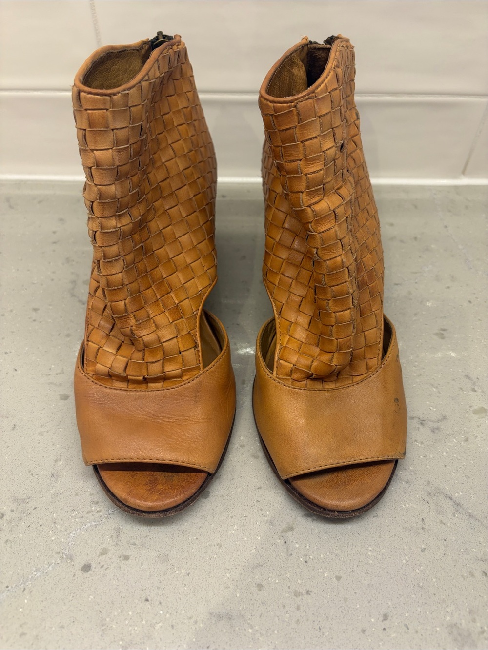 Patricia Nash Woven Leather Peep-Toe Ankle Boots